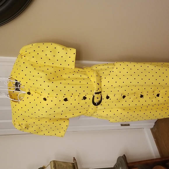 PINUP DOLL❣️Vintage yellow and black polka dot pinup style dress - Picture 3 of 13